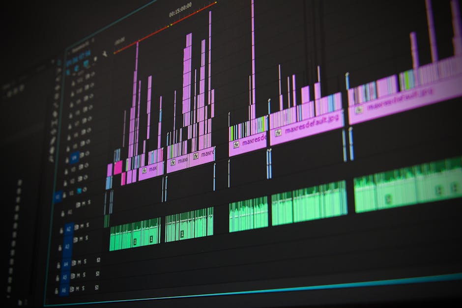 pexels-photo-257904-257904 Close-up of a professional audio and video editing software interface with waveform displays.